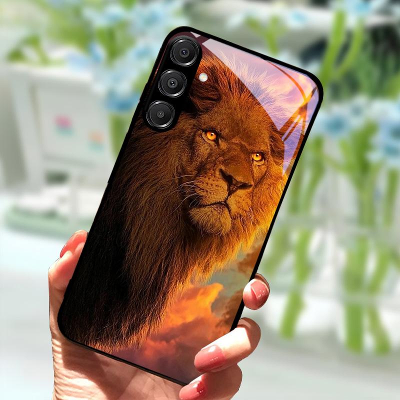 Voor Samsung A56 Glazen Hoesje A26 A36 Hard PC Gehard Glas Telefoonhoesje Voor Galaxy A15 A25 A35 A55 Cartoon Luxe Schokbestendige Hoesjes
