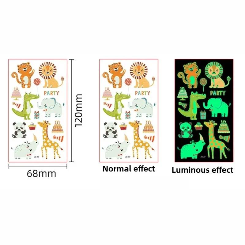 5PCS/Set Glow In The Dark Animal Tattoos for Kids Waterproof Temporary Body Stickers Party Favors Cute Cartoon Face Arm Decals