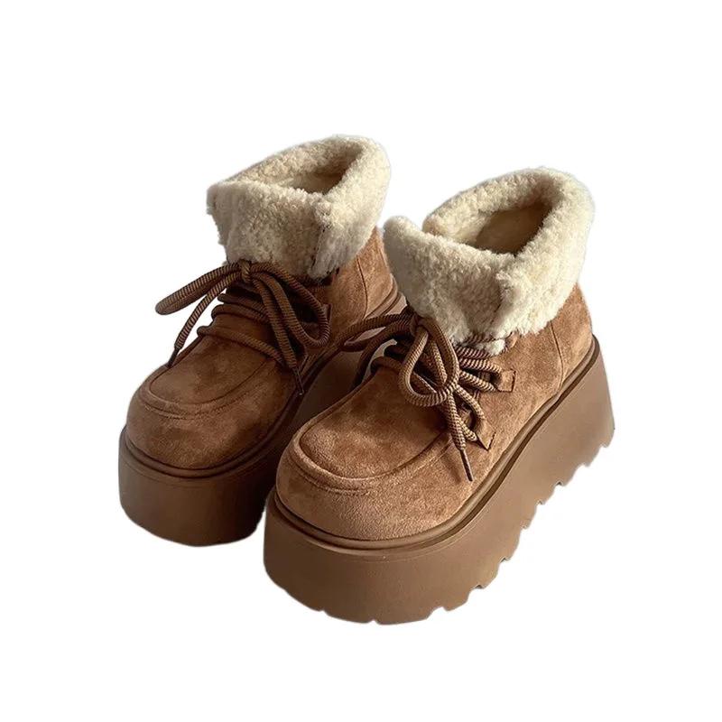 Fashion Vintage Thick-Soled Snow Boots Women's 2025 Winter New Fleece-Lined and Thickened Northeast Warm Cotton Shoes