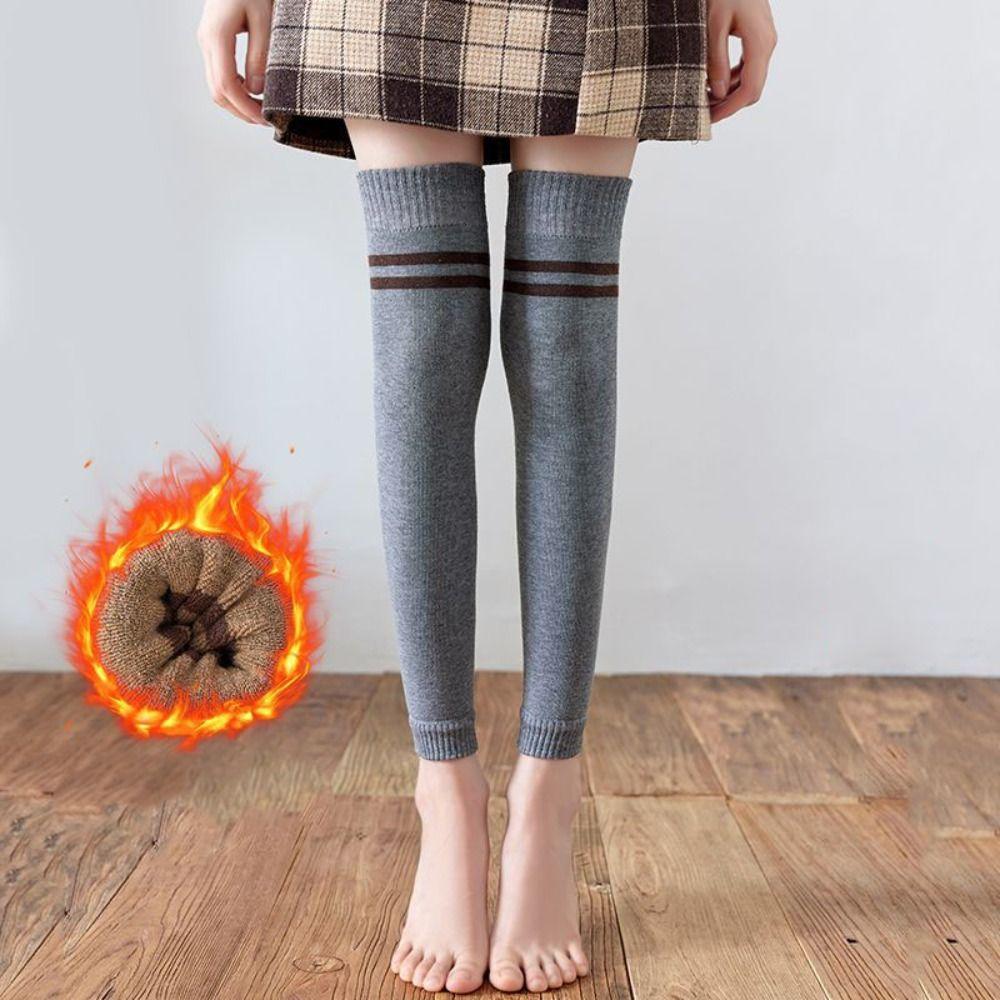 Warm Stripe Leg Socks Thicken Stockings Women Simple Foot Cover Girl