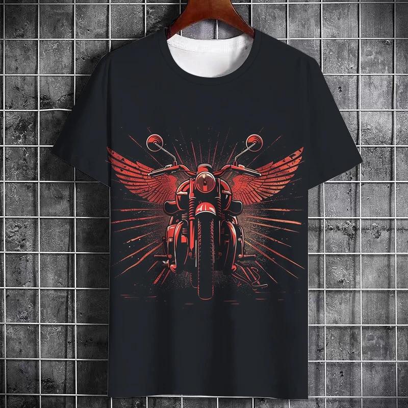 

Vintage Heavy Motorcycle Print Summer Men s T-Shirt Street Tough Guy Style Personality Trend Short Sleeve Plus Size Top Clothing S чорний