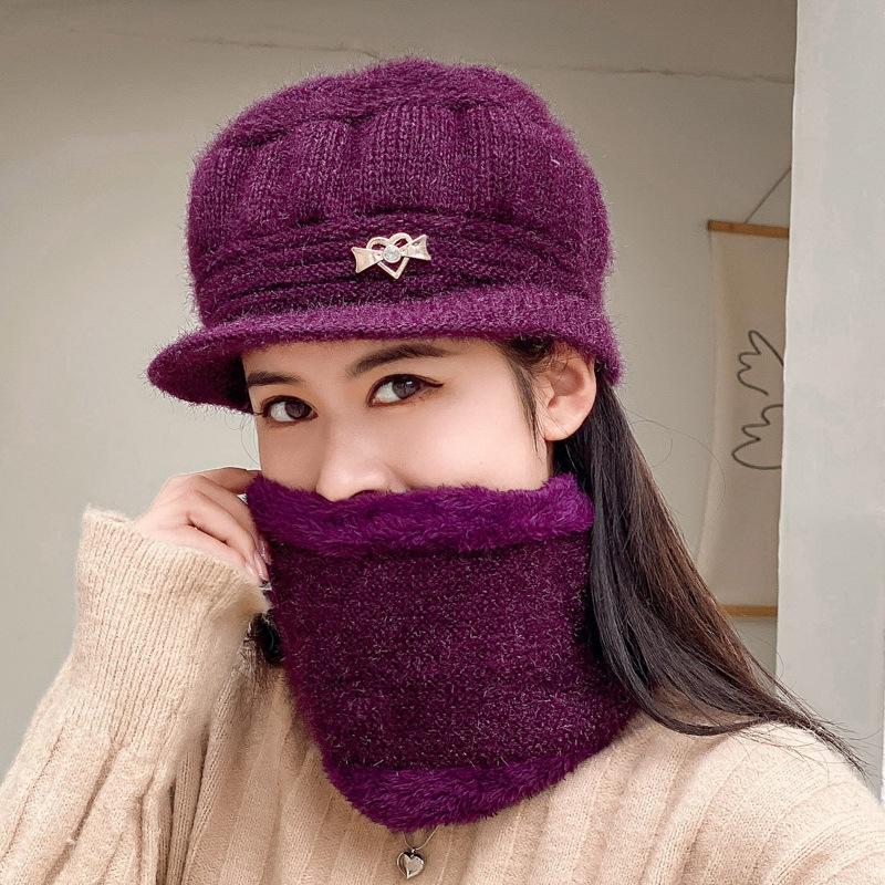Winter Mom Hat Medium Women's Hat Solid Color Fleece Warm Old Granny Wool Hat Thickened Belt Knitted Along Cap