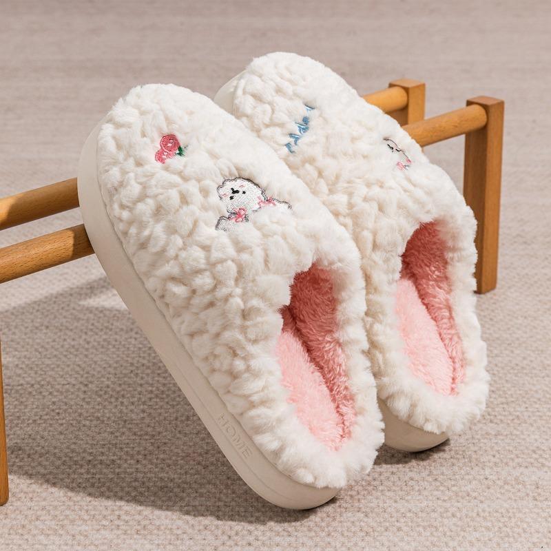 Mode Winter PVC Niedlich Plüsch Warm Damen Baumwollpantoffeln Lässig Indoor Zuhause Hasenkopf Weich Hautfreundlich Unisex Rutschfest Hausschuhe