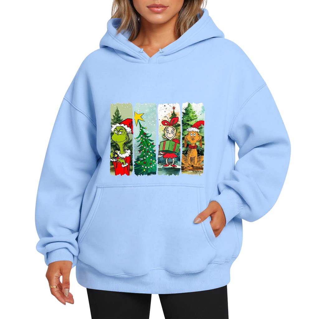 Ladies' Christmas Style Printed Hoodie With Wool And Pockets For Women