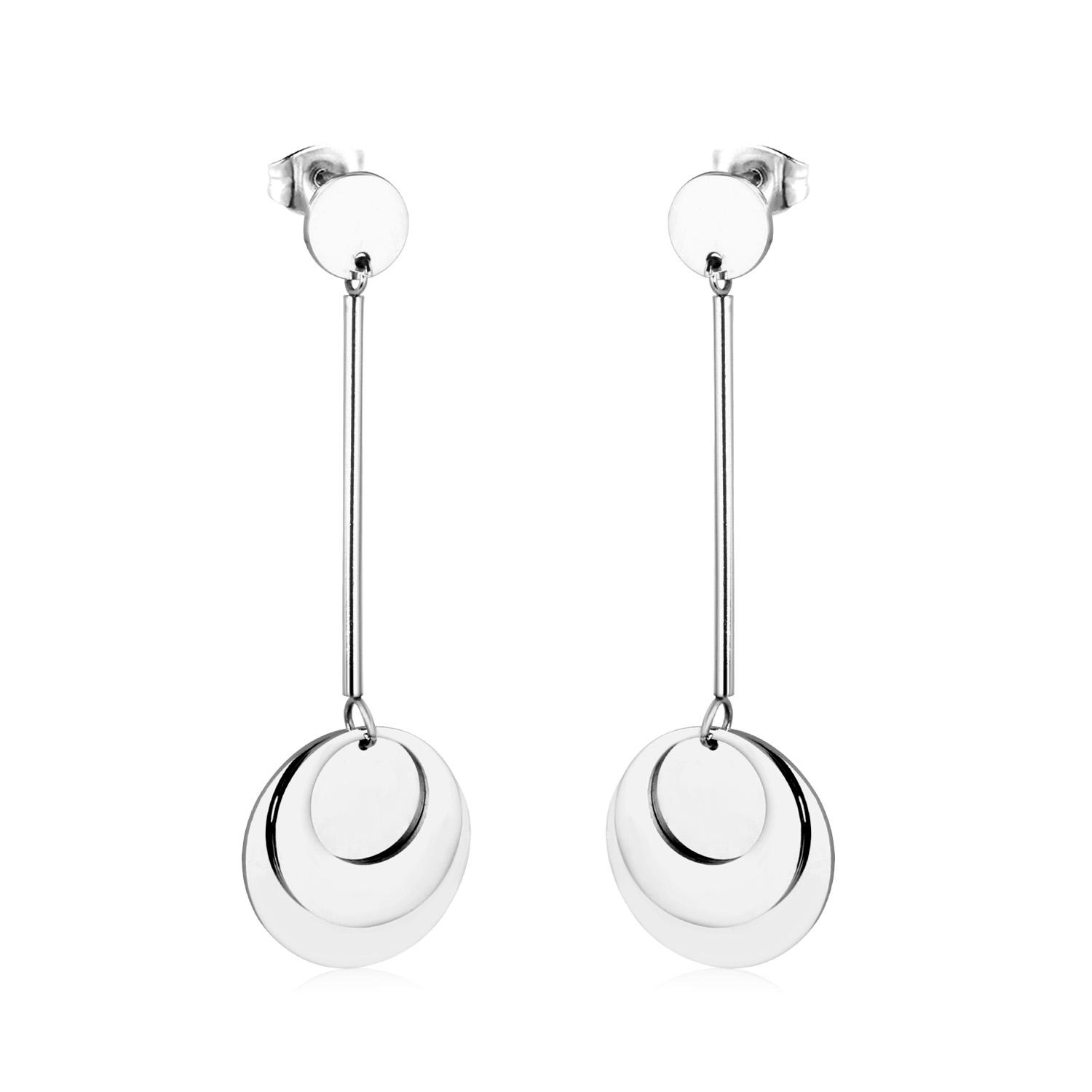 Round Shape Drop Earrings Stainless Steel Gold Color Dangle Jewelry Women Fashion Accessories Wholesale Party серебряный