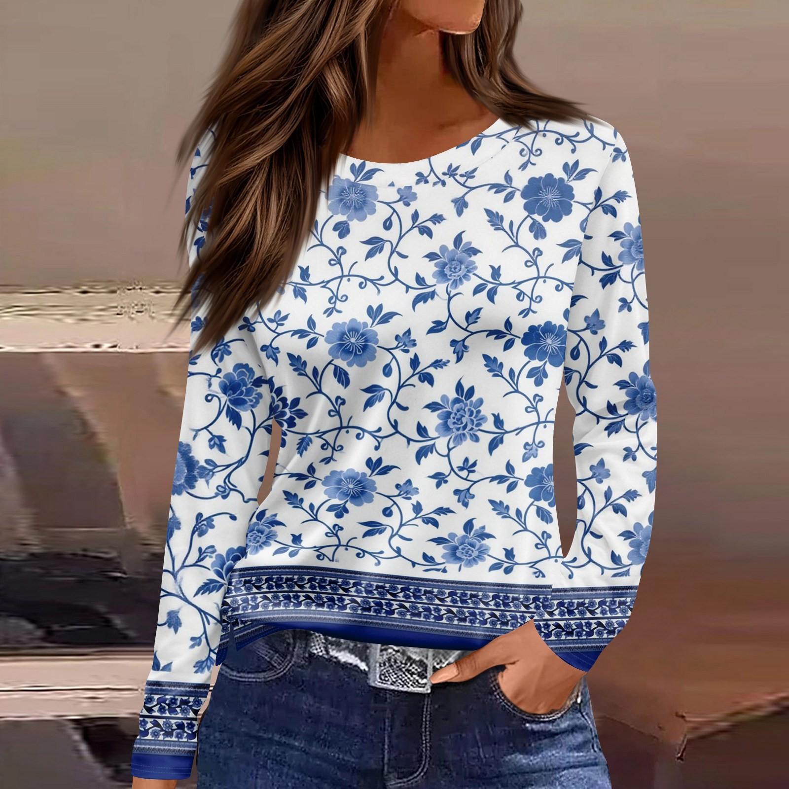 

Женский повседневный топ с длинным рукавом и принтом, с круглым вырезом L