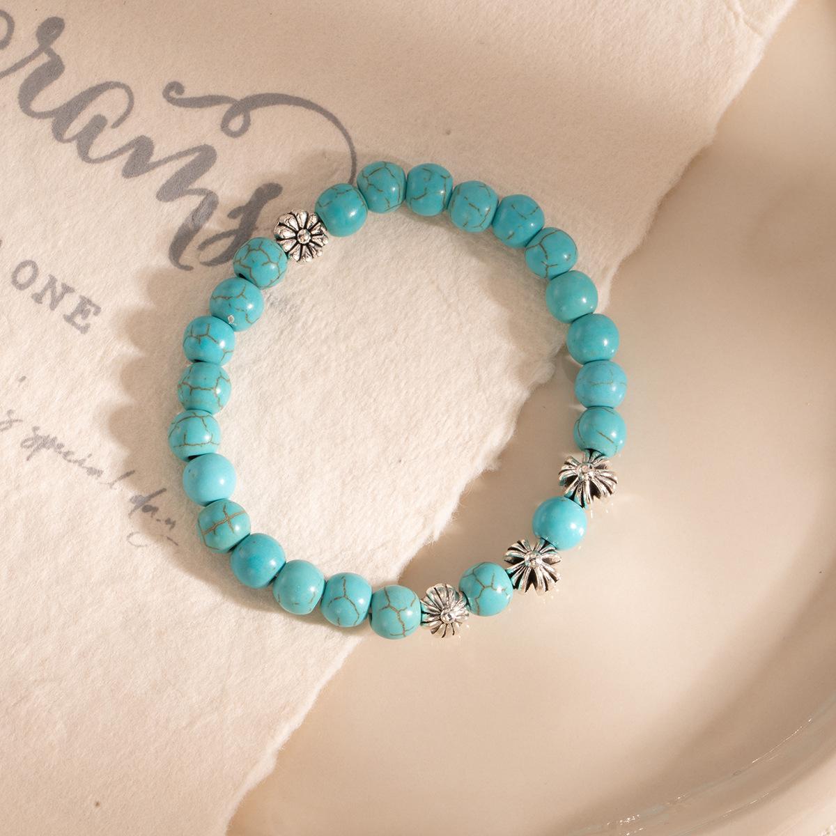 Эластичный браслет с бусинами под бирюзу, ретро, этнический стиль, богемная мода, браслет с темпераментом.