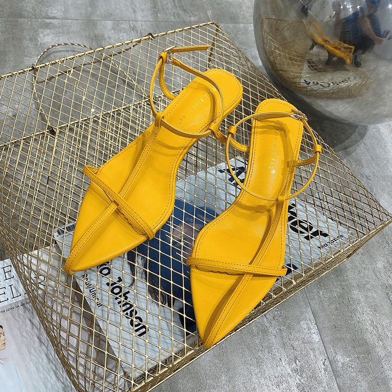 fashion Women Fashion Sandals Thin Low Heels Pointed Open Toe Ankle Strap Dress Shoes Solid Color Summer Ladies Thin Low Heels Sandals