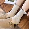 Fashion Girls Lolita Kawaii Cute Middle Tube Socks Sox Sweet Solid Color Black White Gray Long Socks Ruffle Socks Women