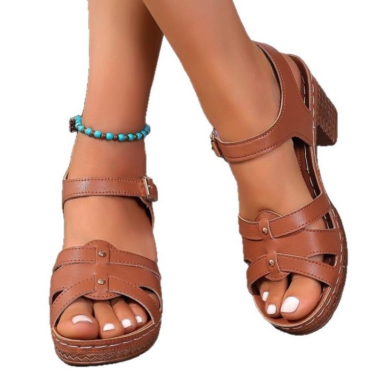 Plus-size Shoes One-shoulder Shoes High-heeled Slippers New Thick-heeled Flip-flops