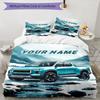 3PC Custom Name Blue Pickup Snowy Landscape Bedding Set Duvet Cover Closure Includes 1 Duvet Cover & 2 Pillowcases for Bedroom