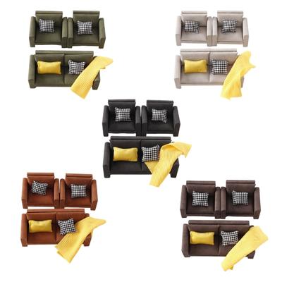 Puppenhäuser Zweisitzer Einzelsofa Couch Handgefertigte Miniaturdekorationen aus Holz für DIY Spielhauszubehör