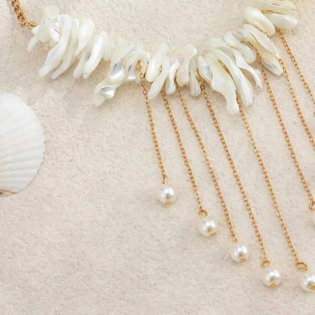 IngeSight.Z Temperament Irregular Scallop Imitation Pearl Tassel Pendant Necklace Women Boho Luxury Clavicle Chain Jewelry 2026