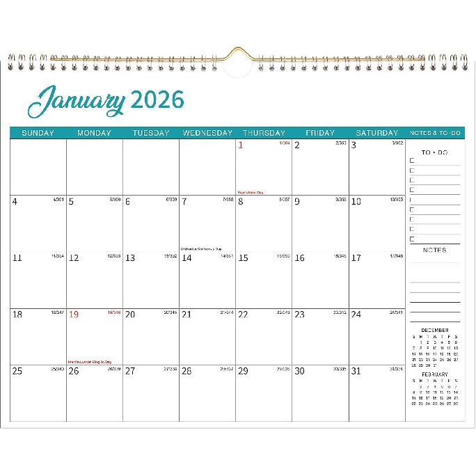 Календарь на 2026 год - Настенный календарь на 2026 год: 12-месячный настенный календарь на 2026 год, с января 2026 по декабрь 2026, 14,7 x 11,3 , Календарь 2026 с юлианскими датами, синий