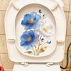 Metallic Blue White Flower Waterproof Self Adhesive Toilet Sticker Bathroom Wall Home Decor