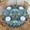 Round Waterproof Lotus Art Nouveau Deco Floral Flowers  Table Cover Nelumbo Nucifera  Tablecloth for Picnic 60 Inch Table Cloth