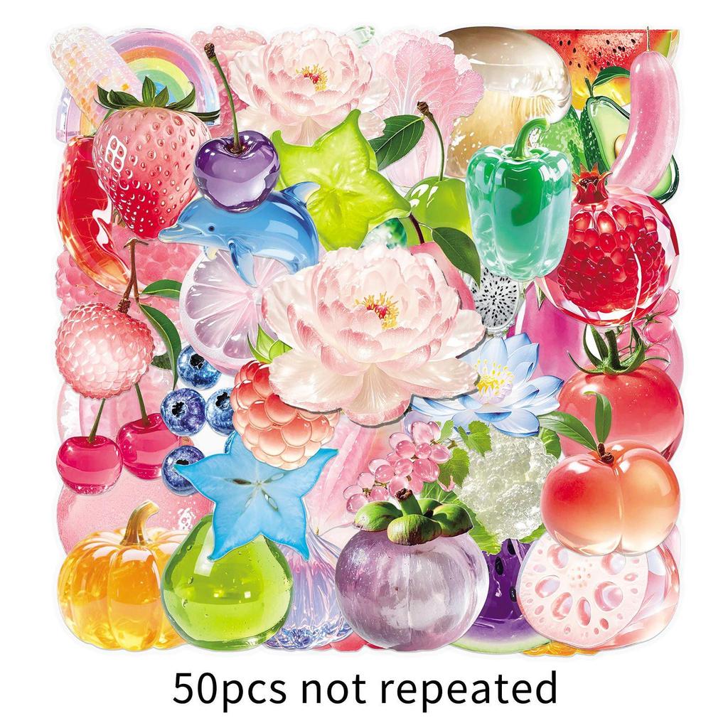 50PCS Clear Fruit Cartoon Stickers - Waterproof PET for DIY Notebook & Journal Decoration