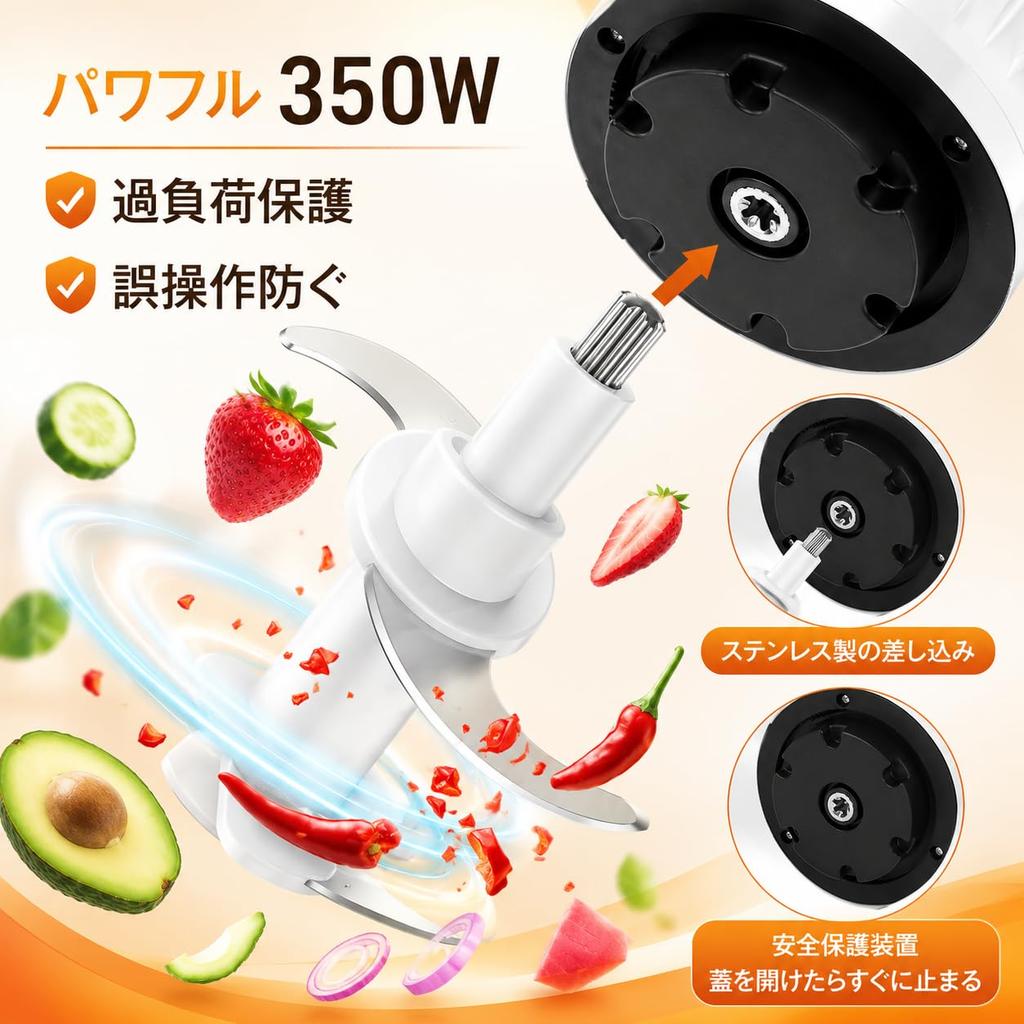 Happilaff 350W High-Power Food Processor, 5-in-1 Function: Chopper, Stainless Steel 4-Blade, 600ml Glass Bowl, Mixer/Chopper, Washable, Overheat Prote