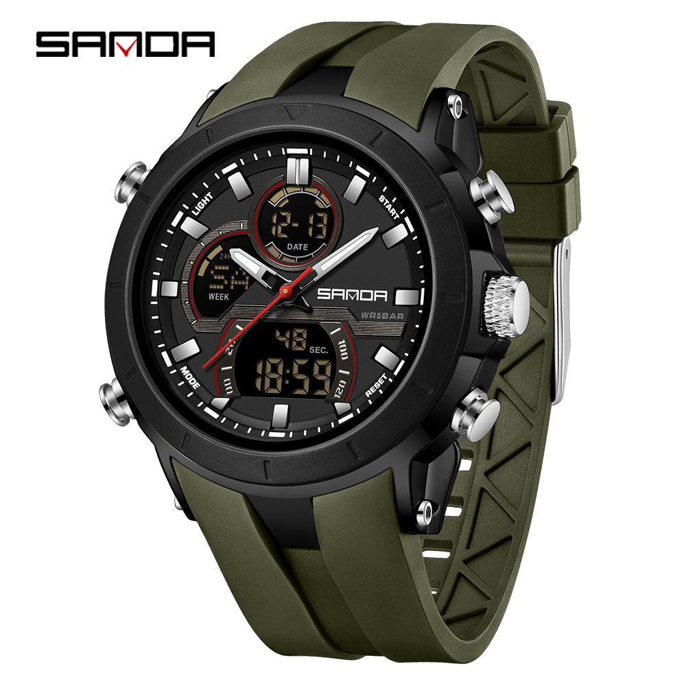 SANDA 6279 Hot Sale Digital Watch for Man Dual Display Large Dial Auto Date Luminous Waterproof Outdoor Sports Digital Men Watch