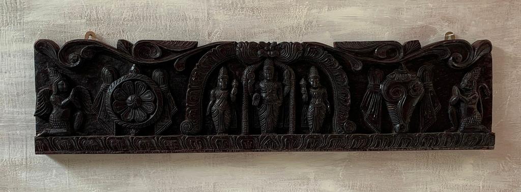 Hand Carved Wooden Tirupati Balaji Wall Panel: Hindu God Decor