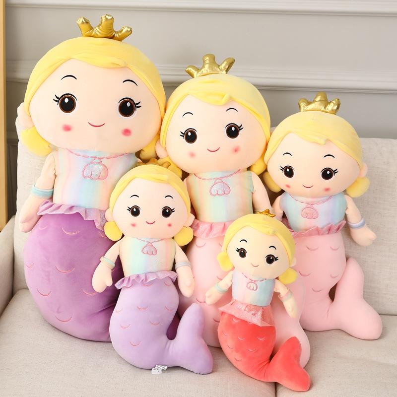 Cute Mermaid Plush Pillow Toy For Girls, Princess Bed Decor, Soft Velvet Stuffed Doll