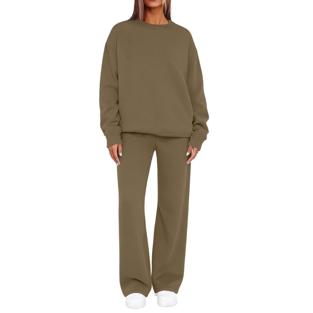 Women's Crewneck Sweatshirt and Jogger Pants Set for Fall Winter Casual Wear