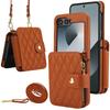 Crossbody Wrist Strap Wallet with Card Holder Phone Case for Samsung Galaxy Z Flip 6 5 4 3 Flip6 Flip5 Flip4 Flip3 Leather Cover