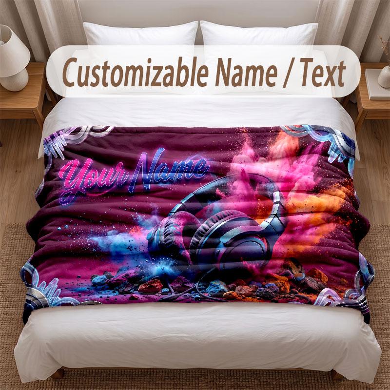 Music Theme Soft Blanket Personalized Custom Name Text Print Warm Blanket Home Sofa Bedroom Decor