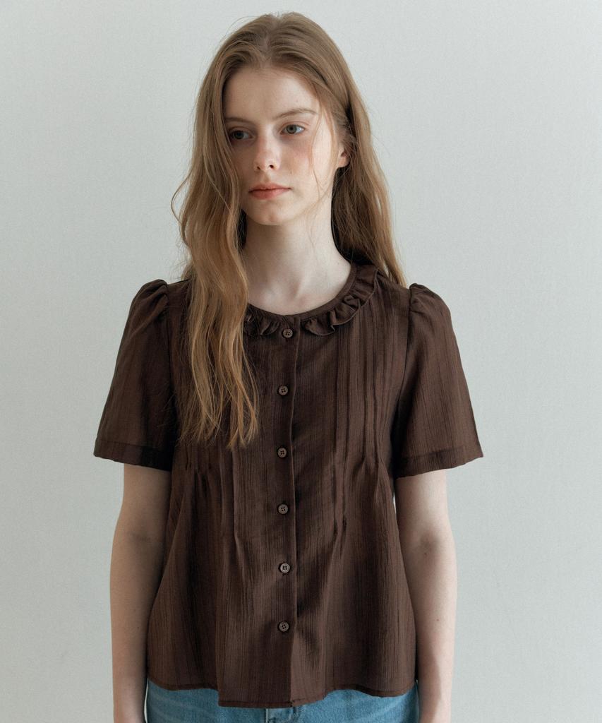 YUPPE Pleated Frill Shirt_Brown