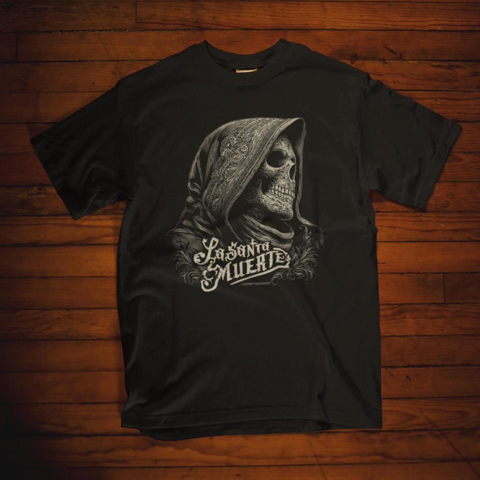 Santa Muerte Gothic T-Shirt: Grim Reaper Shirt, Dia de los Muertos Tee, Mexican Folk Art Skull Top 2XL