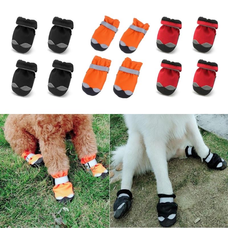 Dogs Booties Waterproof Dogs Shoe with Reflective Striped for Night Walk Nonslip