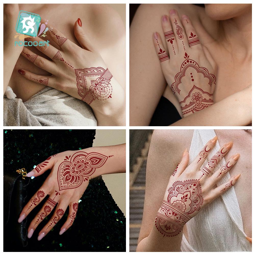 Whitening Red Henna Lace Mandala Flower Waterproof Temporary Tattoo Stickers for Women