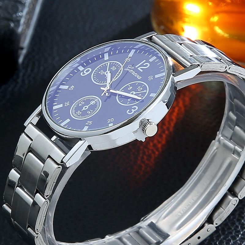 Men's Casual Blue Light Three-eyed Steel Strap Watch Quartz Movement Fashionable Gift Wholesale