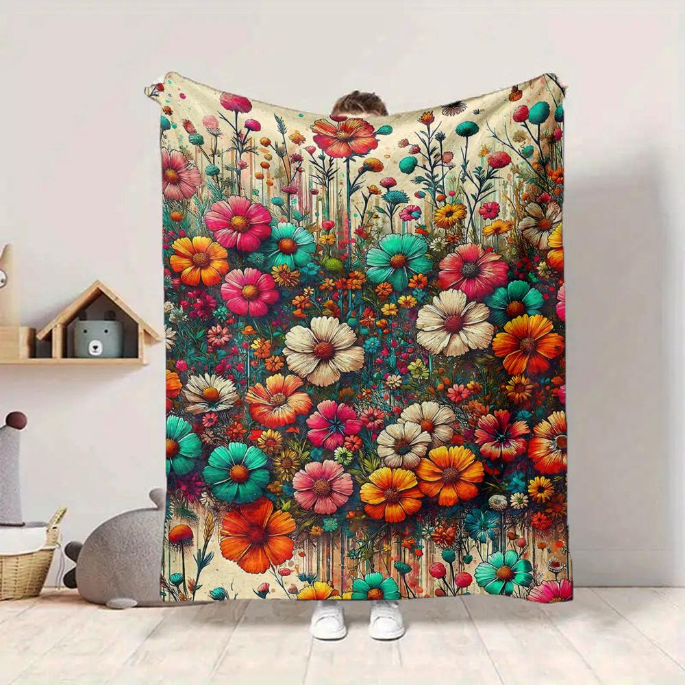 1pc Floral Fantasy Blanket, Lightweight Flannel Throw Blanket For Sofa, Bed, Travel, Camping, Living Room, Office104