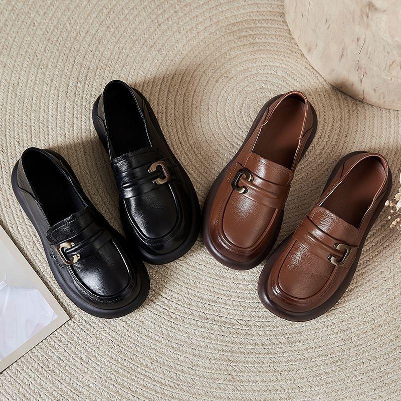 British Love Women's 2025 Spring New Flat-soled Single Shoes Soft-soled Versatile Small Leather Shoes One-pedal Single Shoes Women