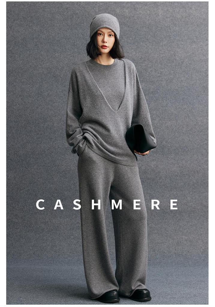 Set di maglieria casual da donna in cashmere, vestibilità larga, tre pezzi, per Autunno/Inverno