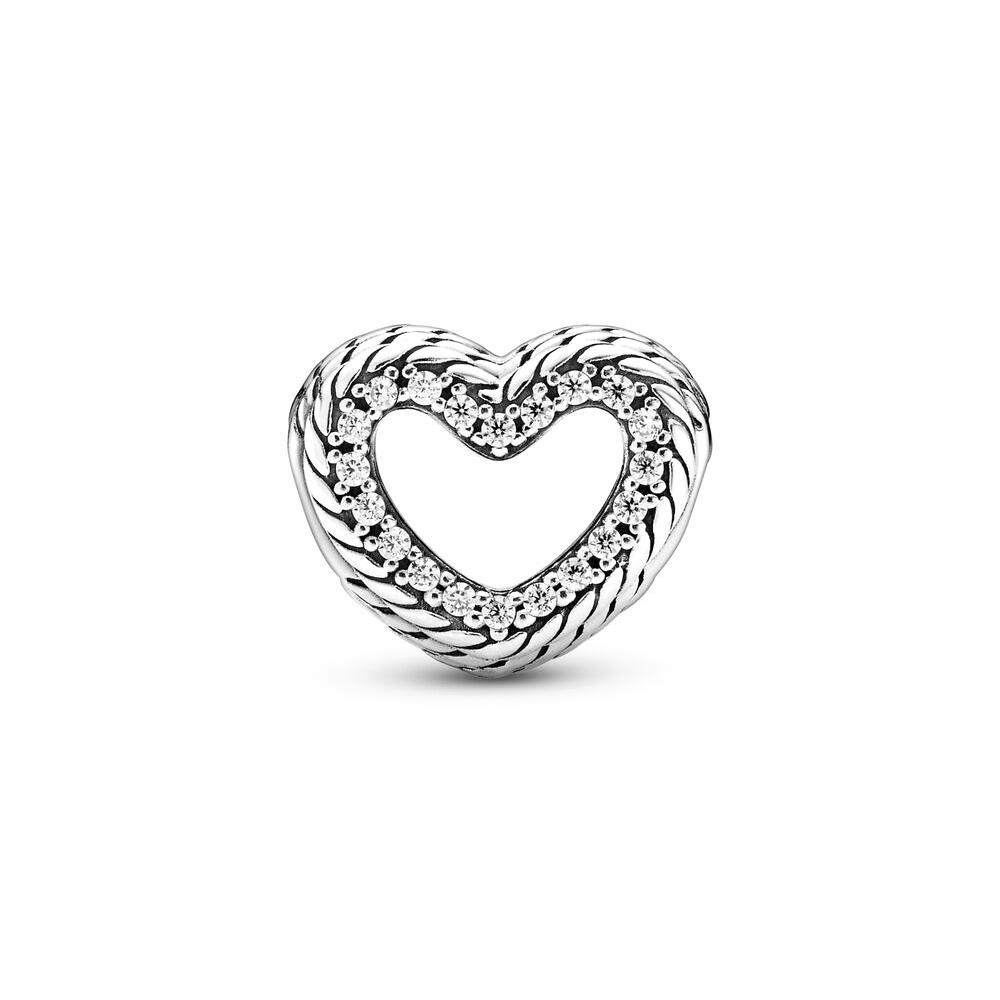 Charm Cœur Ouvert et Fleurs Roses, Charm Cœur Ouvert Perlé Argent SS925 Romantique Pour Bracelet Fabrication DIY Cadeau pour Amoureux