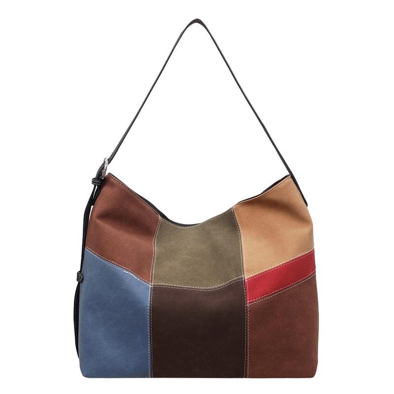 Crossbody Bag Large-capacity Retro Single-shoulder Tote Bag Women Contrasting Color Fashion Splicing Matte Texture