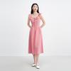 LEDIN French Style Contrast Ruffled Flutter Sleeve Long Dress