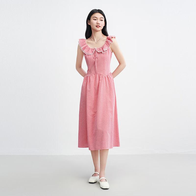 LEDIN French Style Contrast Ruffled Flutter Sleeve Long Dress