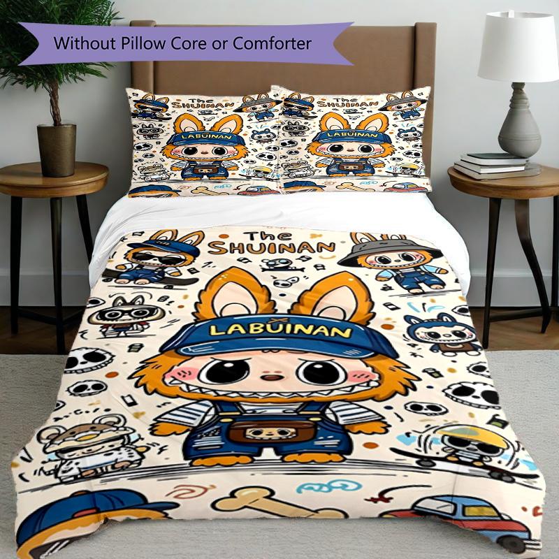 3pcs Duvet Cover Set (1*Duvet Cover + 2*Pillowcase, Without Core), Labubu Print Bedding Set, Bedroom Decor, All‑Season, Birthday Gift