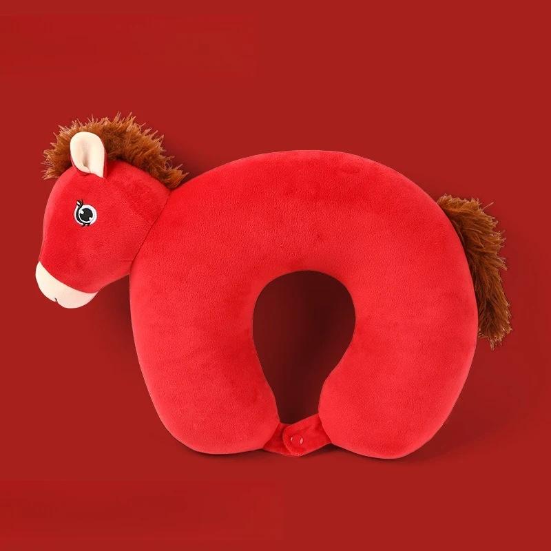 Year of the Horse U Shaped Pillow Dual Purpose Deformable Cartoon Neck Support for Company Annual Meeting Fun Gift