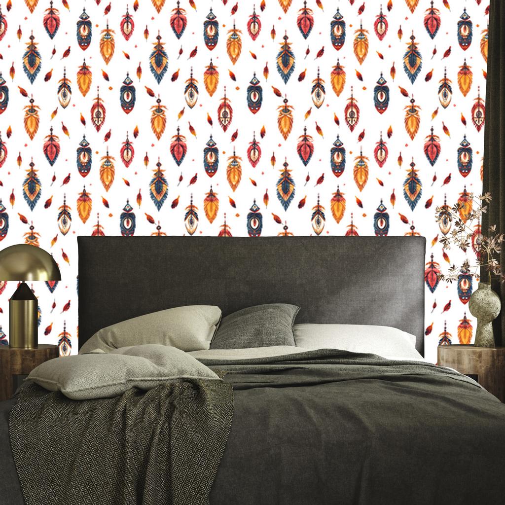Boho Wallpaper White and Red for Living Room and Bedroom 50x1000