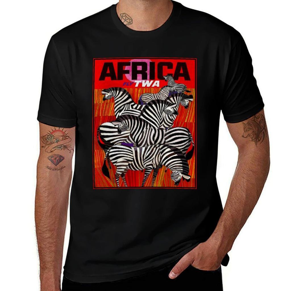 AFRICA : Vintage Airline Travel Advertising Print T-Shirt Cotton T Shirts Man 100% T Shirt for Man T-Shirt