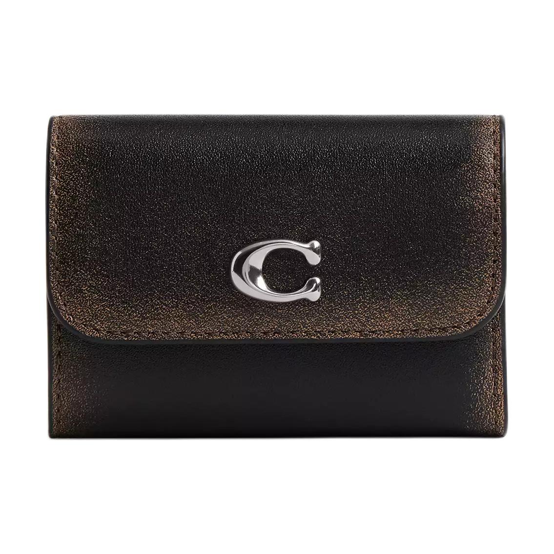 Coach Essential 10 Snap Closure Logo Leather Wallet Women wallet Black Brown CBO88-LHPMZ Black Brown