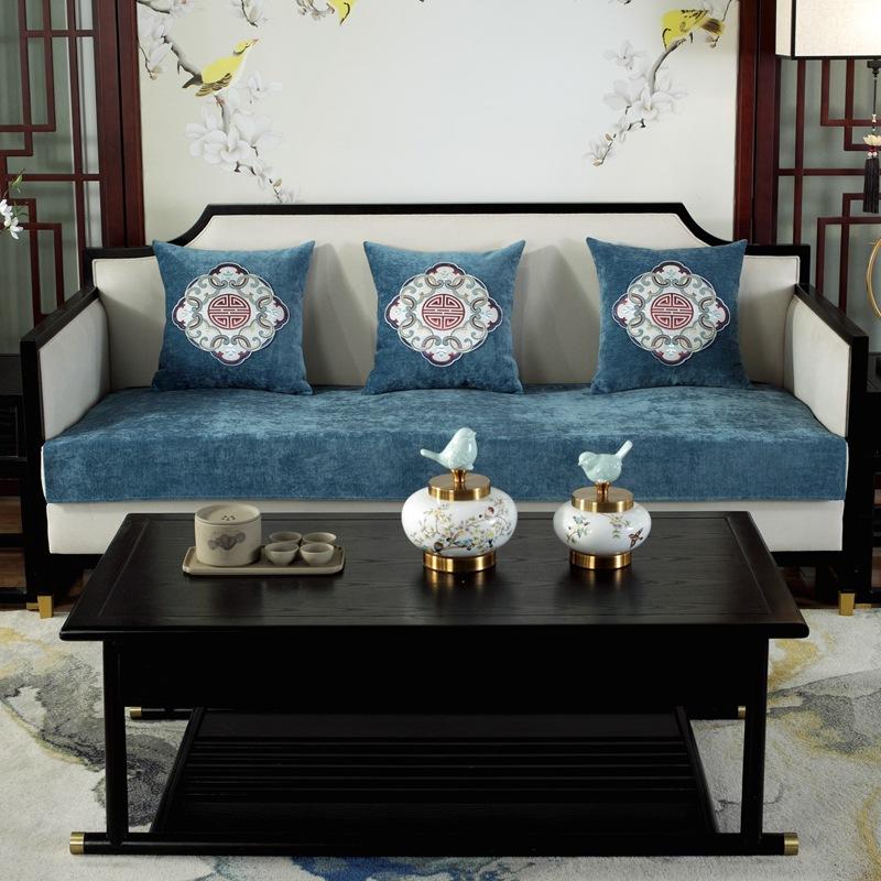 

Four Seasons Modern Simple шенилловая подушка для дивана, ткань, нескользящая, подушка для трех человек, новый чехол для полотенца в китайском стиле, спинка 70x70cm синий