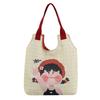 2025 Cartoon Illustration Canvas Bag Female Office Worker Large Capacity Funny Graffiti Handheld Shoulder Bag