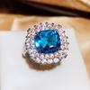 2026 European and American Retro Temperament Ring Women's Full Diamond Sapphire Light Luxury Sea Blue Zircon Women's Ring