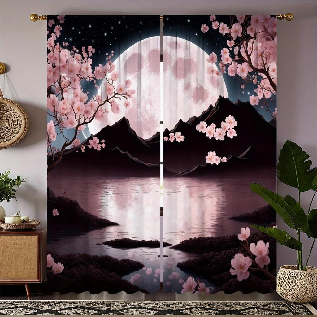 2pcs Floral Blossom Curtains   Polyester Fabric   Window Decor for Home Decor   Rod Pocket Curtains