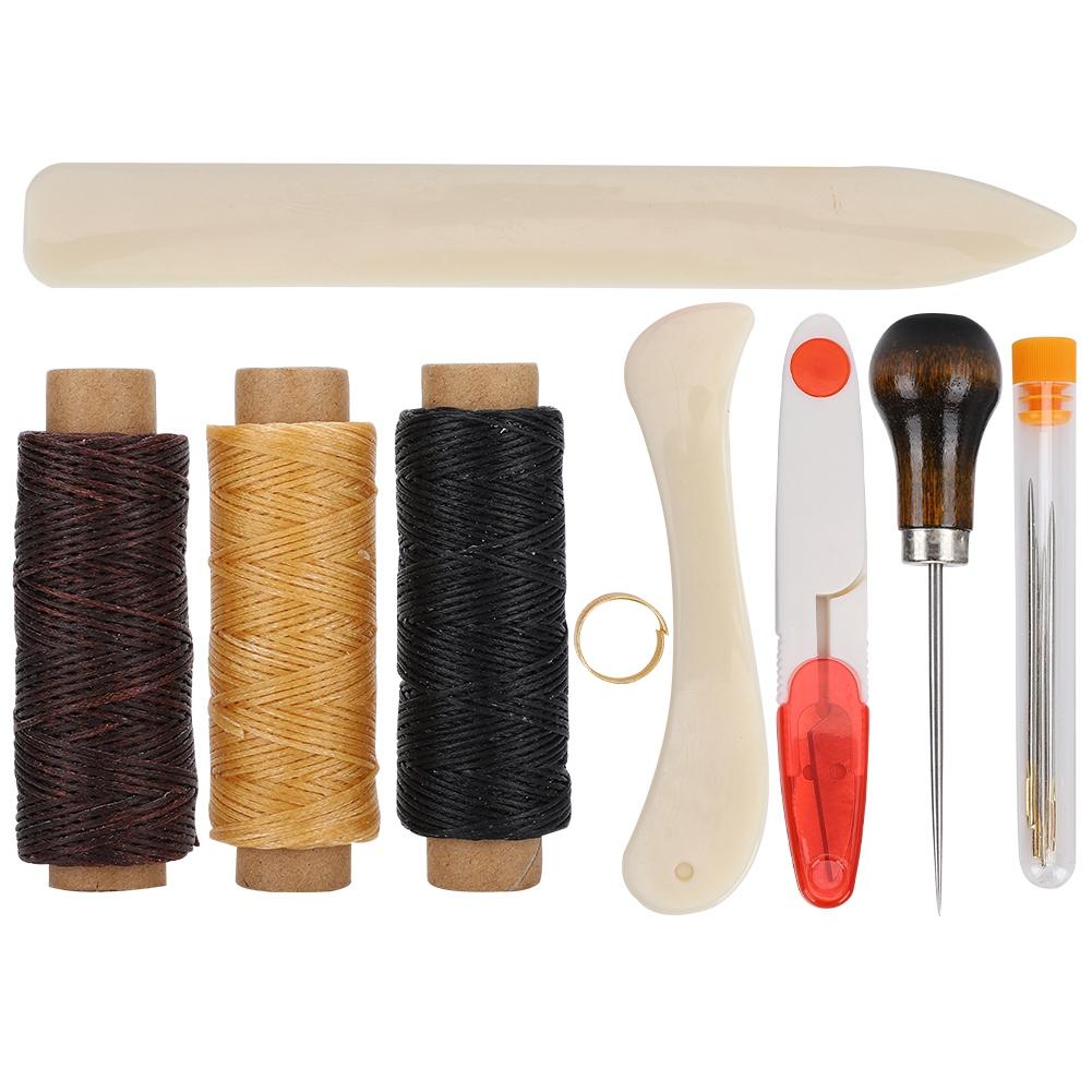 DIY Stitching Leather Hand Sewing Craft Tool Thimble Measuring Tape Awl Accessory Set